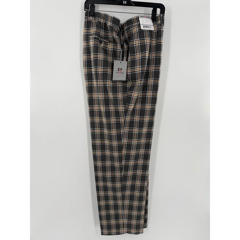 Kent‎ & Park Mens Charcoal Plaid Dress Pants Wool Touch Flat Front PL124 50x32